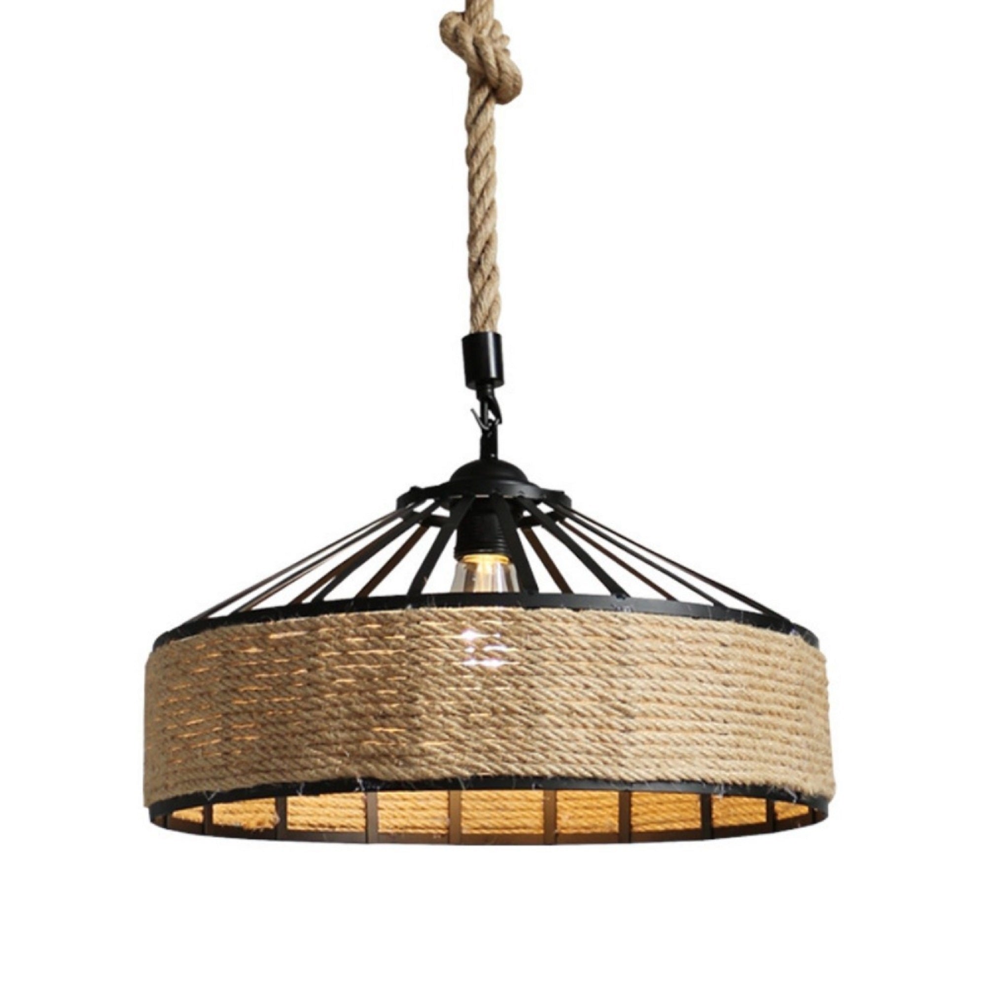 Rattan Pendant Light, Vintage Boho Rattan Ceiling Light Shade Ø30 cm, Wicker Light Shade E27, Rope Lampshade 80cm Adjusable for Dining Room Living Room Bedroom Hallway Kitchen Island