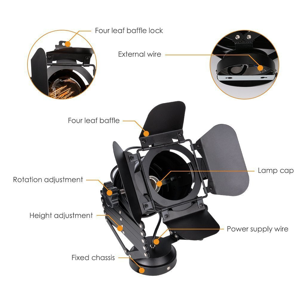 Telescopic Loft Industrial Iron Spotlight Vintage Ceiling Lights LED Shop Light Track Light