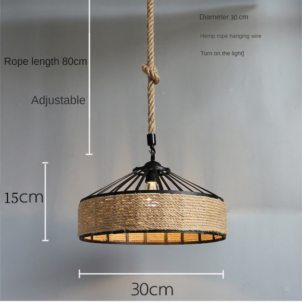 Rattan Pendant Light, Vintage Boho Rattan Ceiling Light Shade Ø30 cm, Wicker Light Shade E27, Rope Lampshade 80cm Adjusable for Dining Room Living Room Bedroom Hallway Kitchen Island