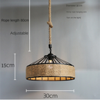 Rattan Pendant Light, Vintage Boho Rattan Ceiling Light Shade Ø30 cm, Wicker Light Shade E27, Rope Lampshade 80cm Adjusable for Dining Room Living Room Bedroom Hallway Kitchen Island