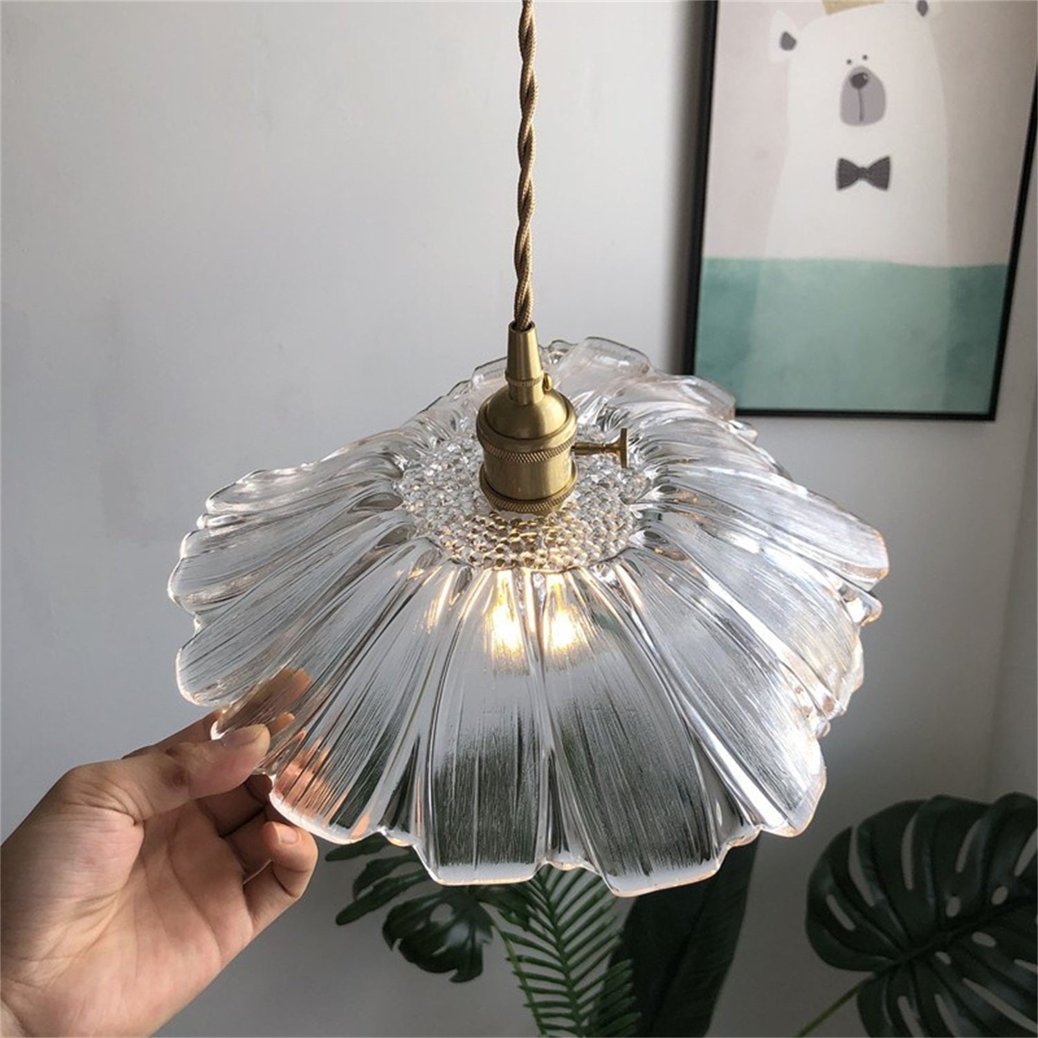 E27 Lotus Leaf Glass Gold Copper Modern Nordic Pendant Lights Hanging Lamp Kitchen Island Lamp Flower Ceiling Lamp Living Room Pendant Lamp