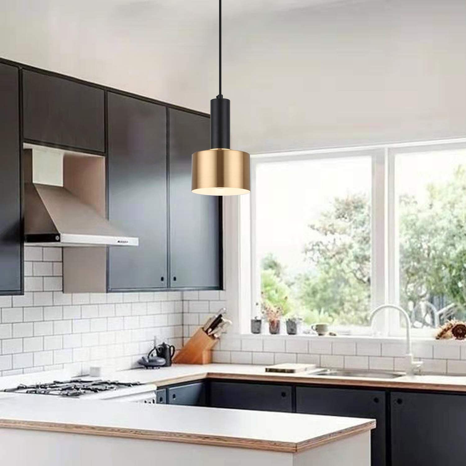 E26 Pendant Light Fixture - Modern Gold & Black Hanging Light for Kitchen Island, Dining Room, Bedroom, Living Room - Adjustable Nordic Style Chandelier