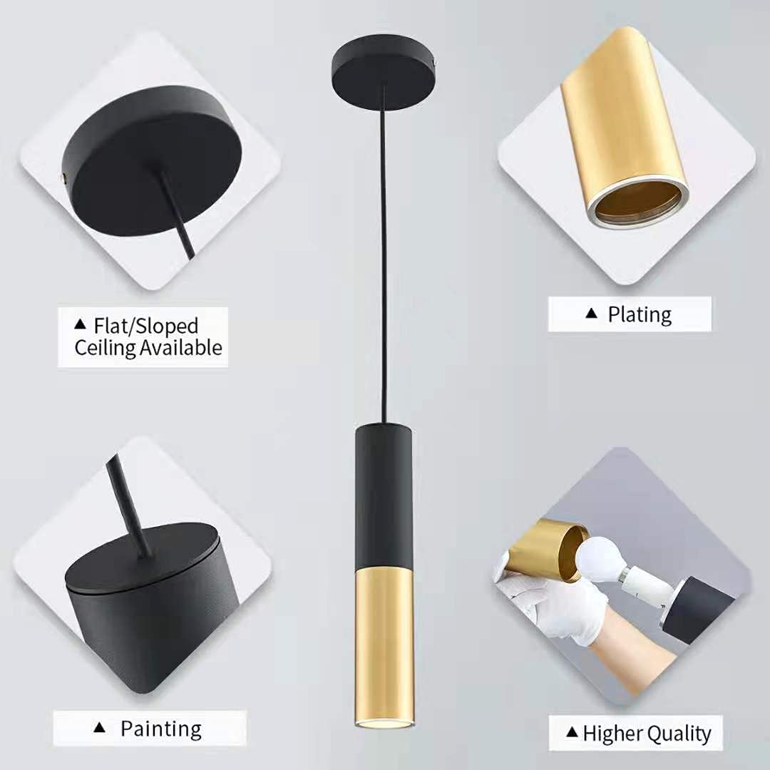 GU10 Dia 6CM L30CM Black Gold Kitchen Island Pendant Light Adjustable Height Mini Modern Black Hang Lamp for Dining Room, Bar, Coffee, Shop, Farmhouse