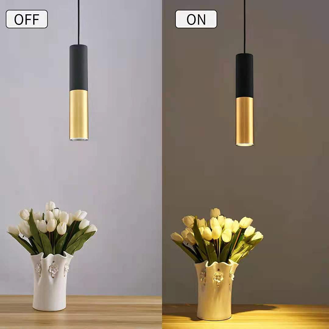 GU10 Dia 6CM L30CM Black Gold Kitchen Island Pendant Light Adjustable Height Mini Modern Black Hang Lamp for Dining Room, Bar, Coffee, Shop, Farmhouse