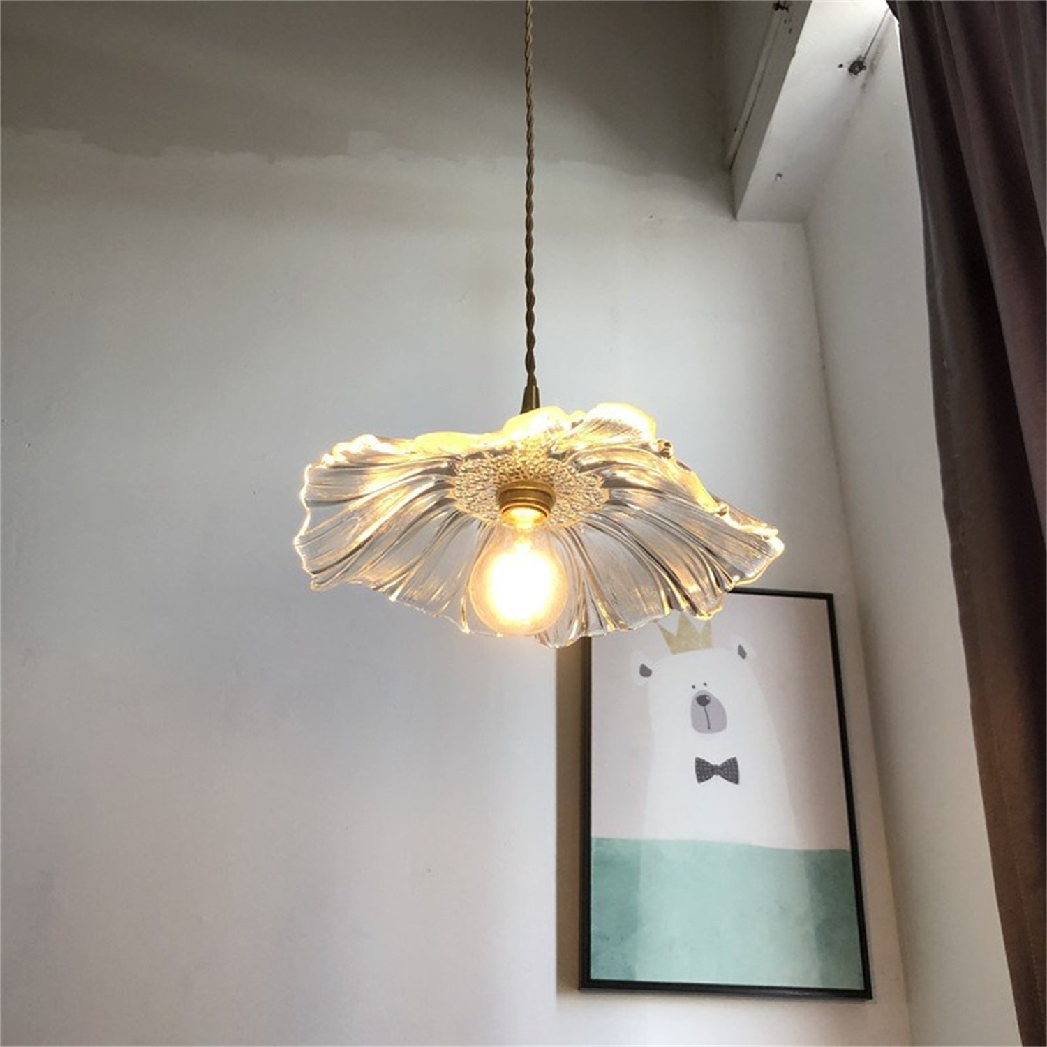 E27 Lotus Leaf Glass Gold Copper Modern Nordic Pendant Lights Hanging Lamp Kitchen Island Lamp Flower Ceiling Lamp Living Room Pendant Lamp