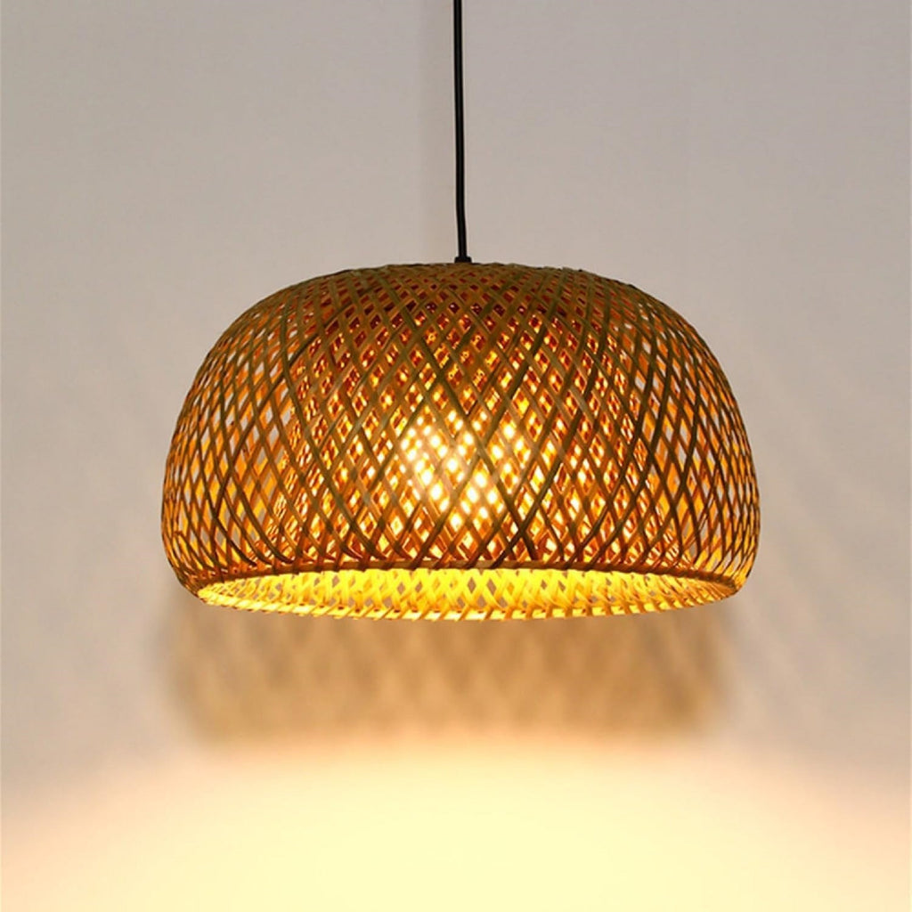 12'' Boho Rattan Pendant Light Fixture,E27 Hardwired Ceiling Hanging Light, Pendant Lighting Bamboo Wicker Chandelier Hanging Lamp for Kitchen Island Living Room Dining Room