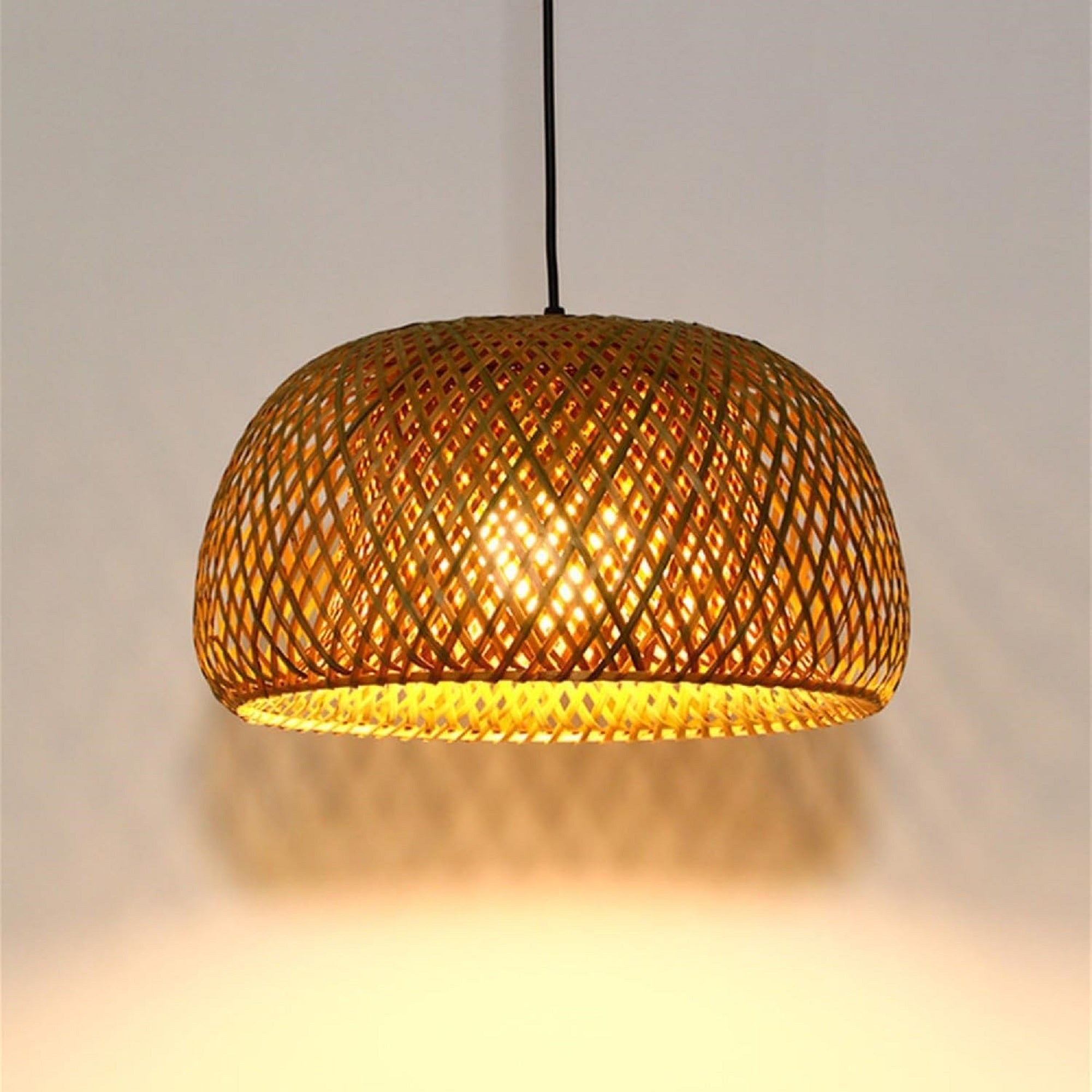 12'' Boho Rattan Pendant Light Fixture,E27 Hardwired Ceiling Hanging Light, Pendant Lighting Bamboo Wicker Chandelier Hanging Lamp for Kitchen Island Living Room Dining Room