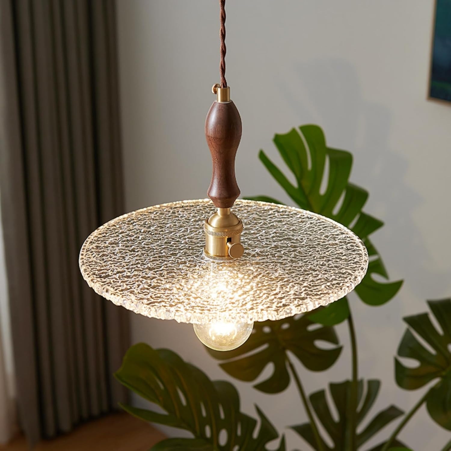 Nordic Japanese Pendant Lights E27 Glass Lampshade Creative Retro Restaurant Bar Kitchen Island Walnut Chandelier Adjustable 20cm Ceiling Hanging Lights