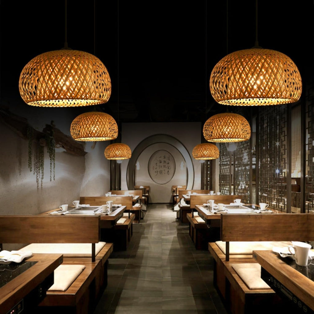 12'' Boho Rattan Pendant Light Fixture,E27 Hardwired Ceiling Hanging Light, Pendant Lighting Bamboo Wicker Chandelier Hanging Lamp for Kitchen Island Living Room Dining Room