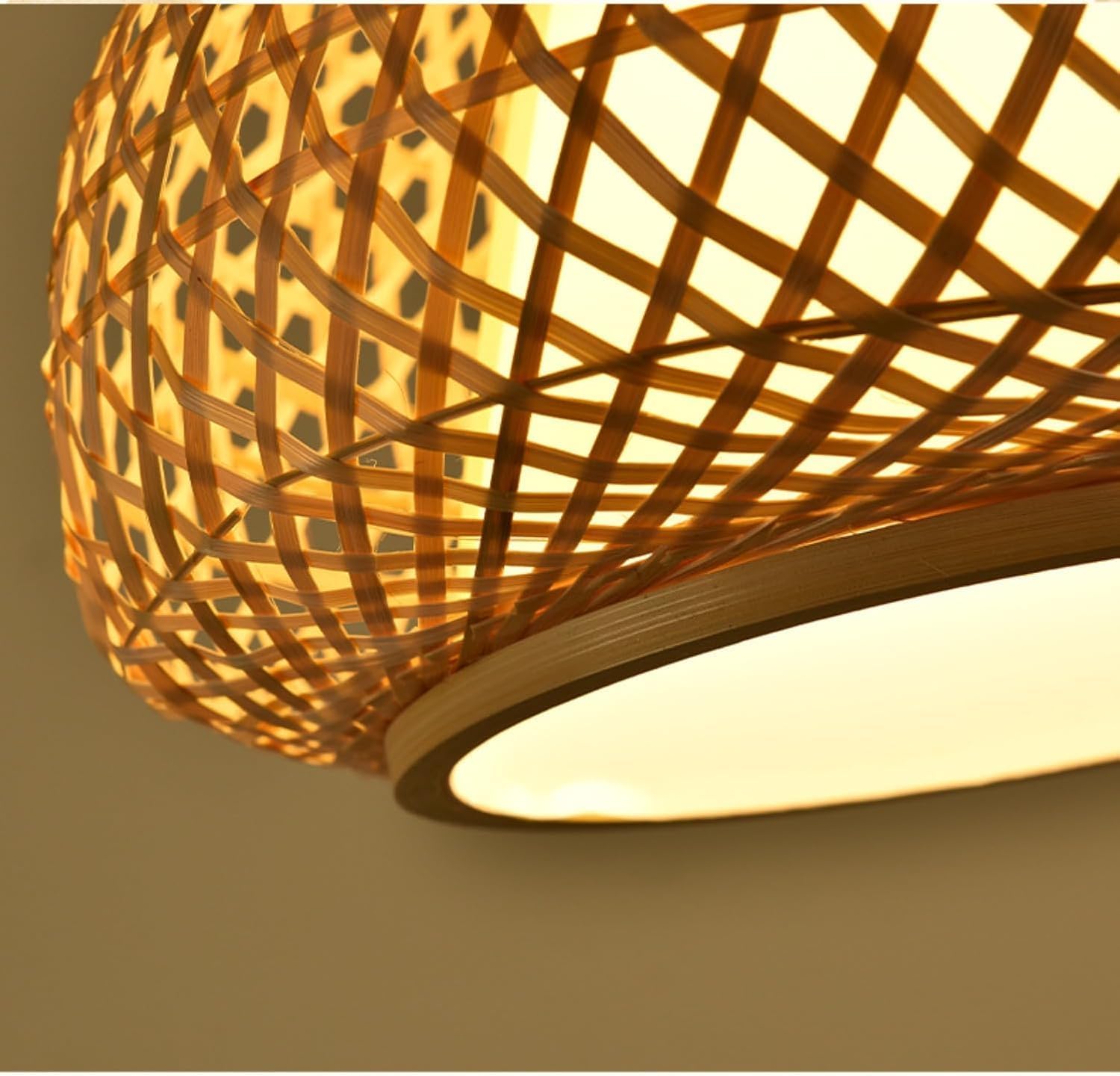 12'' Boho Rattan Pendant Light Fixture,E27 Hardwired Ceiling Hanging Light, Pendant Lighting Bamboo Wicker Chandelier Hanging Lamp for Kitchen Island Living Room Dining Room
