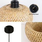 12'' Boho Rattan Pendant Light Fixture,E27 Hardwired Ceiling Hanging Light, Pendant Lighting Bamboo Wicker Chandelier Hanging Lamp for Kitchen Island Living Room Dining Room