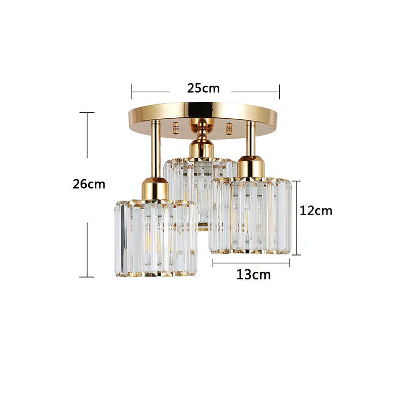 3-Light Modern Gold Crystal Semi-Flush Mount Ceiling Fixture - Adjustable Hanging Pendant Light with E26 Base for Bedroom, Living Room, Dining Room, Hallway