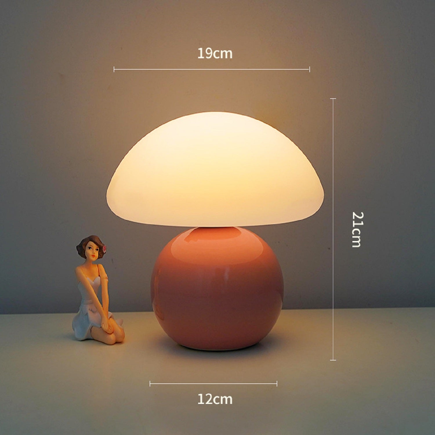 Cream Aesthetic Table Lamps with USB Dimmable 3-Color Modes, H21CM D19CM Pink Ceramic Mushroom Dome Shade Bedside Lamp for Bedroom Living Room House Home Office