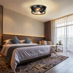 2-Light Semi-Flush Mount Ceiling Fixture - Industrial Black Metal Cage Design, Farmhouse Vintage Lighting for Bedroom, Hallway, Staircase (25cm Retro G45 Style)