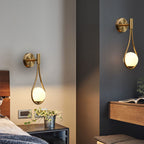 G9 Modern Wall Lamp with Milky Glass Shade, Industrial Brass Gold Globe Wall Sconce Lamp, Indoor Hardwire Hanging Wall Light Fixtures for Bedroom, Living Room, Bathroom