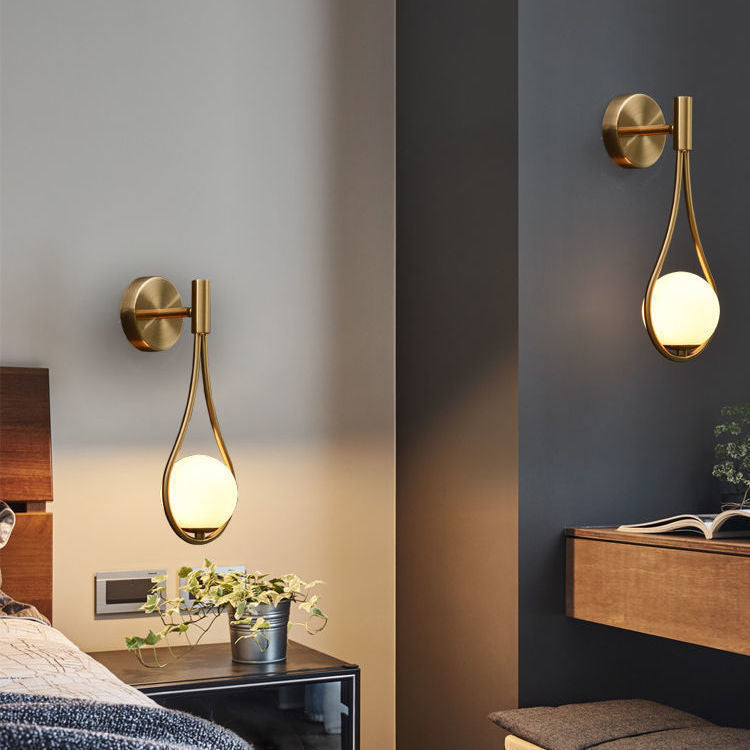 G9 Modern Wall Lamp with Milky Glass Shade, Industrial Brass Gold Globe Wall Sconce Lamp, Indoor Hardwire Hanging Wall Light Fixtures for Bedroom, Living Room, Bathroom