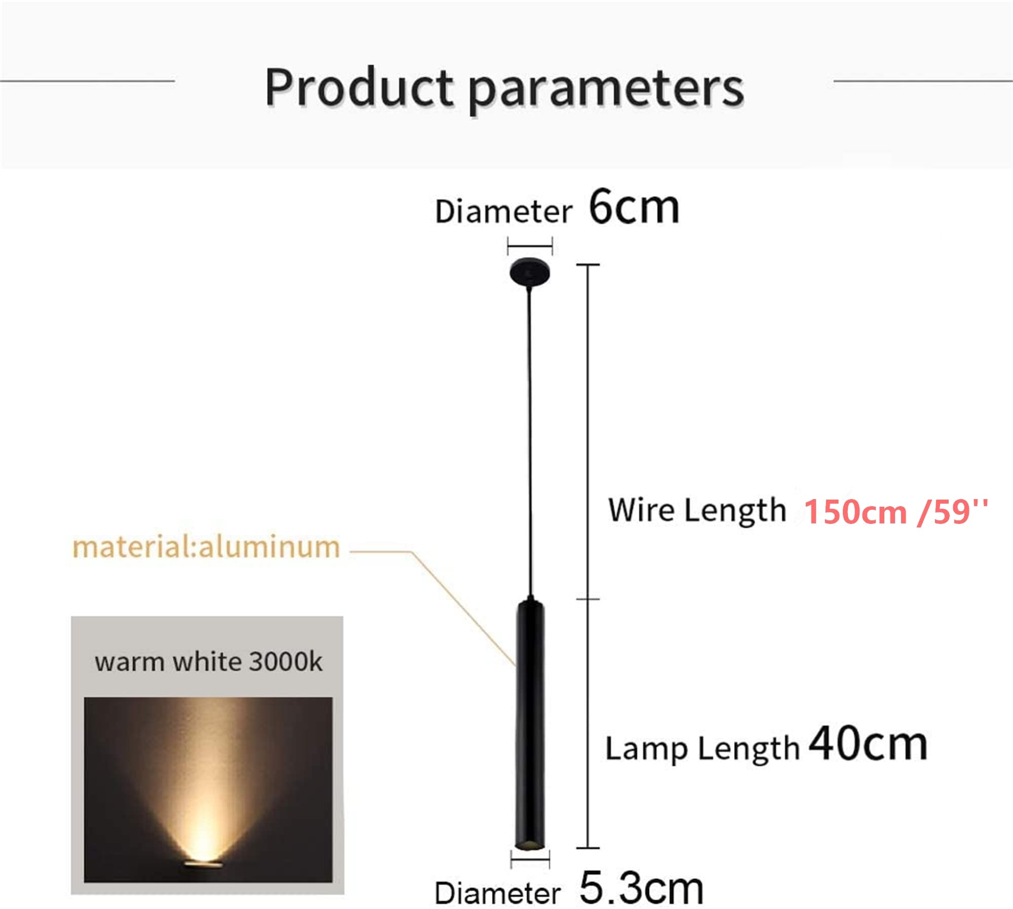 110V 12w 3000k Dia 5CM L40CM Tube LED COB Modern Pendant Lights Spot Light Downlight Hanging Lamp for Kitchen Island Dining Room Bar Counter Shop